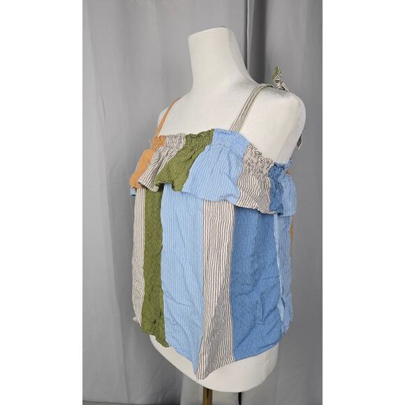 Y2K Baby Doll Vertical Stripe Tie Shoulder Tank Lauren Conrad Modest Country - Picture 1 of 15